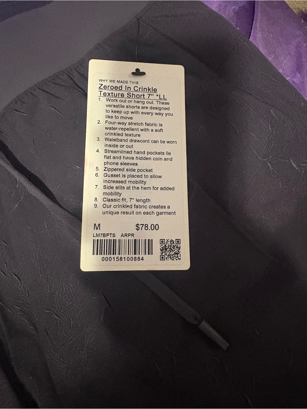 lululemon athletica Black Zeroed In Crinkle Texture Men's Shorts